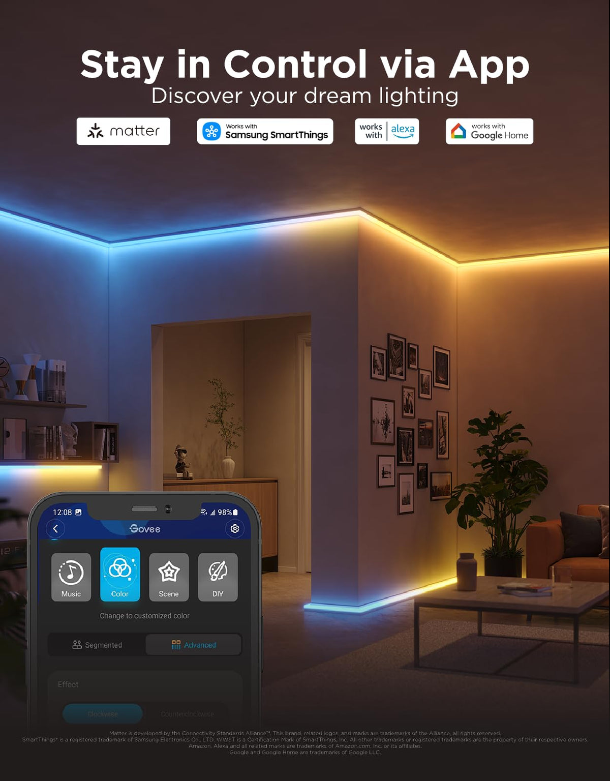 Govee RGBIC LED Strip Lights 32.8ft with Covers — Alexa & Google Assistant
