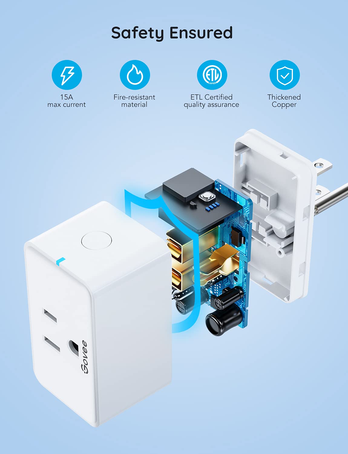 Govee Smart Plug 15A (2 Pack) – WiFi & Bluetooth Outlets with Alexa & Google Assistant