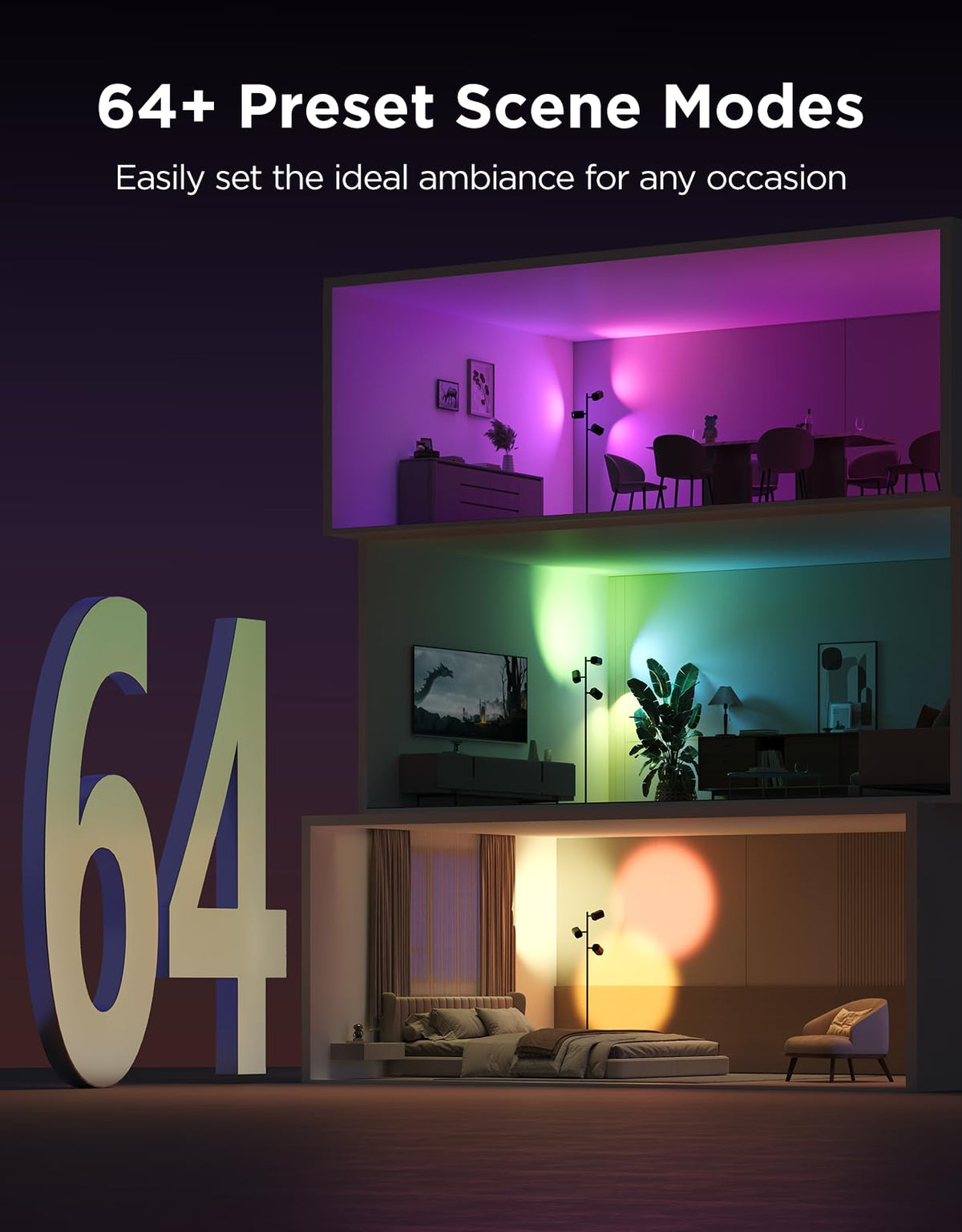 Govee Tree Floor Lamp with Matter — 3 Rotatable Lights, 64 Scenes, Music Sync