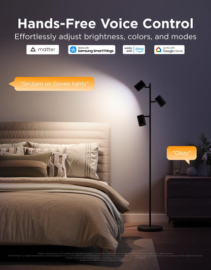 Govee Tree Floor Lamp with Matter — 3 Rotatable Lights, 64 Scenes, Music Sync