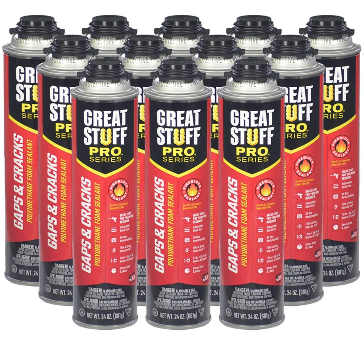 GREAT STUFF PRO Gaps & Cracks – 24 oz Fireblock Foam Sealant (Pack of 12)