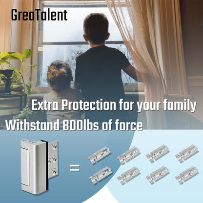 GreaTalent 2PACK Door Reinforcement Lock – Aluminum, Childproof, 3-Inch, Silver