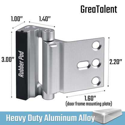 GreaTalent 2PACK Door Reinforcement Lock – Aluminum, Childproof, 3-Inch, Silver