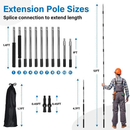Greeily Paint Roller Extension Pole — 4ft to 12ft Adjustable, Multi-Purpose