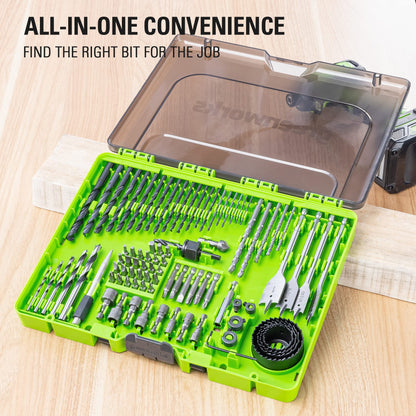 Greenworks 90-Piece Black Oxide Drill & Drive Bit Set – 135° Split Point, Magnetic Bit Holder, Case
