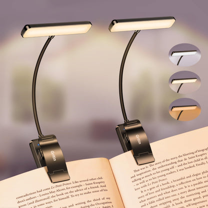 Gritin 2 Pack 19 LED Rechargeable Reading Light with Memory Function - Eye-Caring, 3 Color Temperatures, Stepless Dimming, 90-Hour Runtime