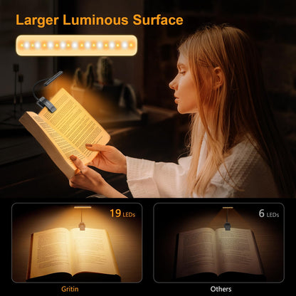 Gritin 2 Pack 19 LED Rechargeable Reading Light with Memory Function - Eye-Caring, 3 Color Temperatures, Stepless Dimming, 90-Hour Runtime