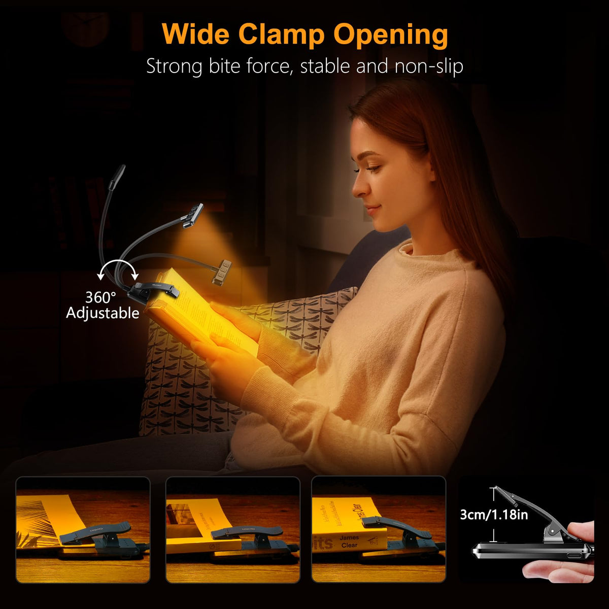 Gritin 2 Pack 19 LED Rechargeable Reading Light with Memory Function - Eye-Caring, 3 Color Temperatures, Stepless Dimming, 90-Hour Runtime