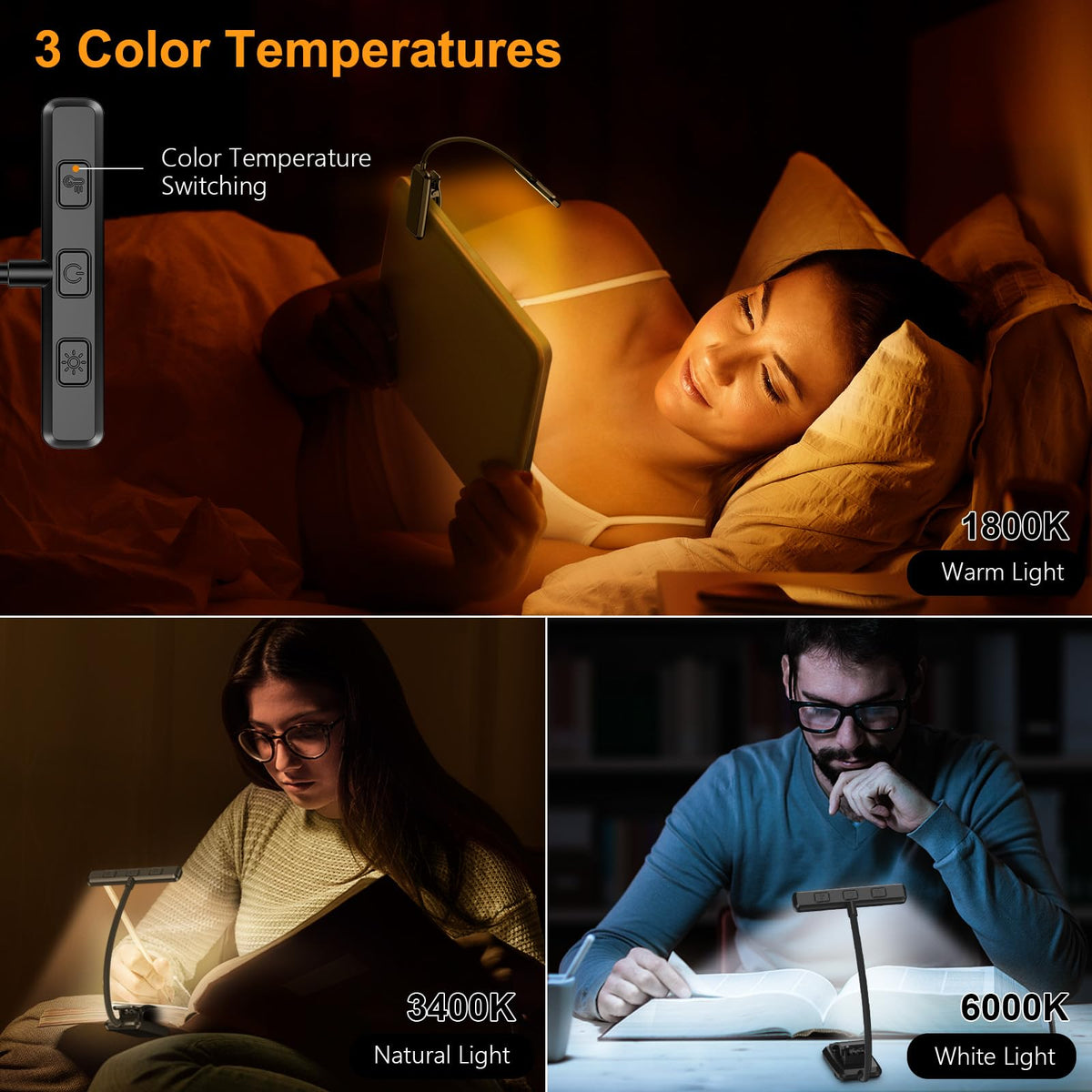 Gritin 2 Pack 19 LED Rechargeable Reading Light with Memory Function - Eye-Caring, 3 Color Temperatures, Stepless Dimming, 90-Hour Runtime