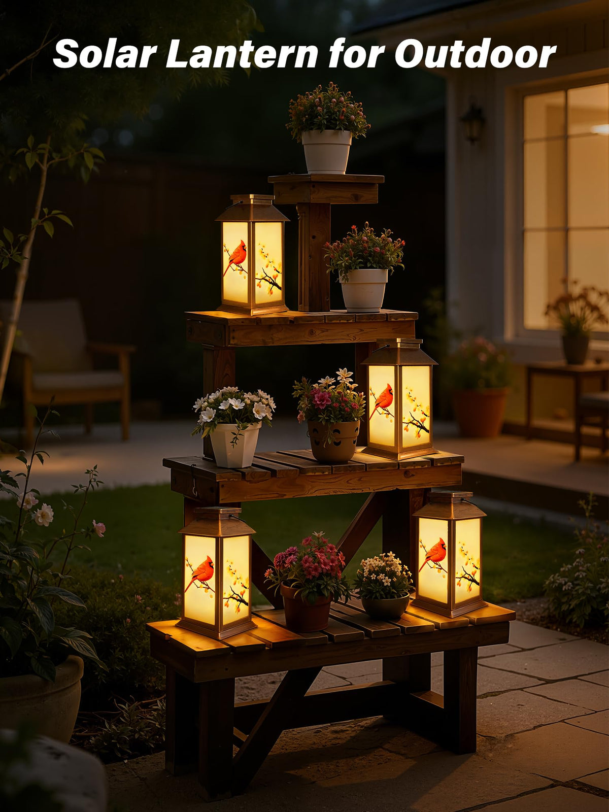 Guhope Solar Lanterns Outdoor Waterproof – Cardinal Pattern Hanging Garden Lights