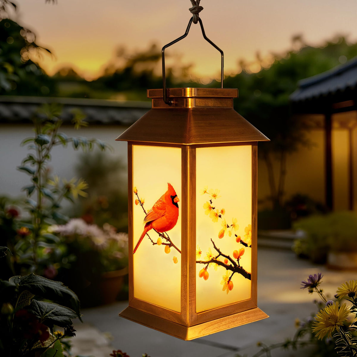 Guhope Solar Lanterns Outdoor Waterproof – Cardinal Pattern Hanging Garden Lights