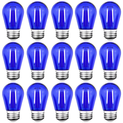 GUILEDUO 15 Pack S14 Blue LED Bulbs — 2W, Shatterproof E26 Outdoor String Light Replacements