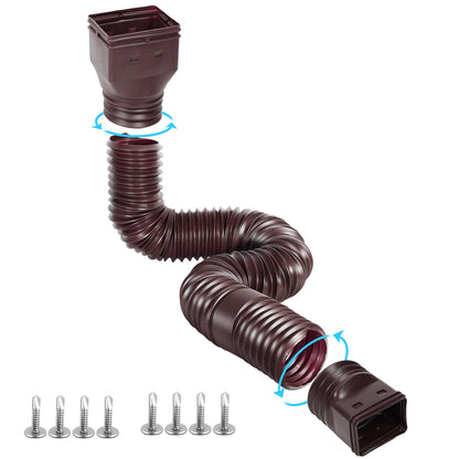 Gutterlix 1 Pack Flexible Downspout Extender - Extendable 21-67 Inches with Adapters (Brown)