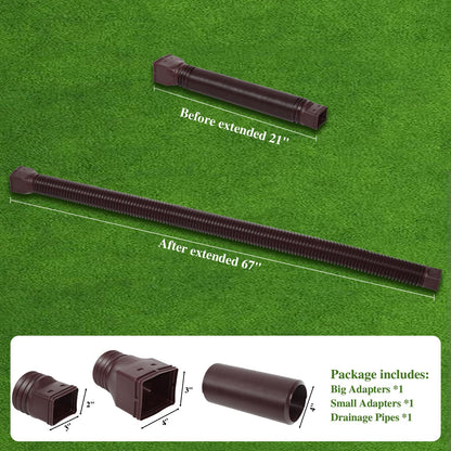 Gutterlix 1 Pack Flexible Downspout Extender - Extendable 21-67 Inches with Adapters (Brown)