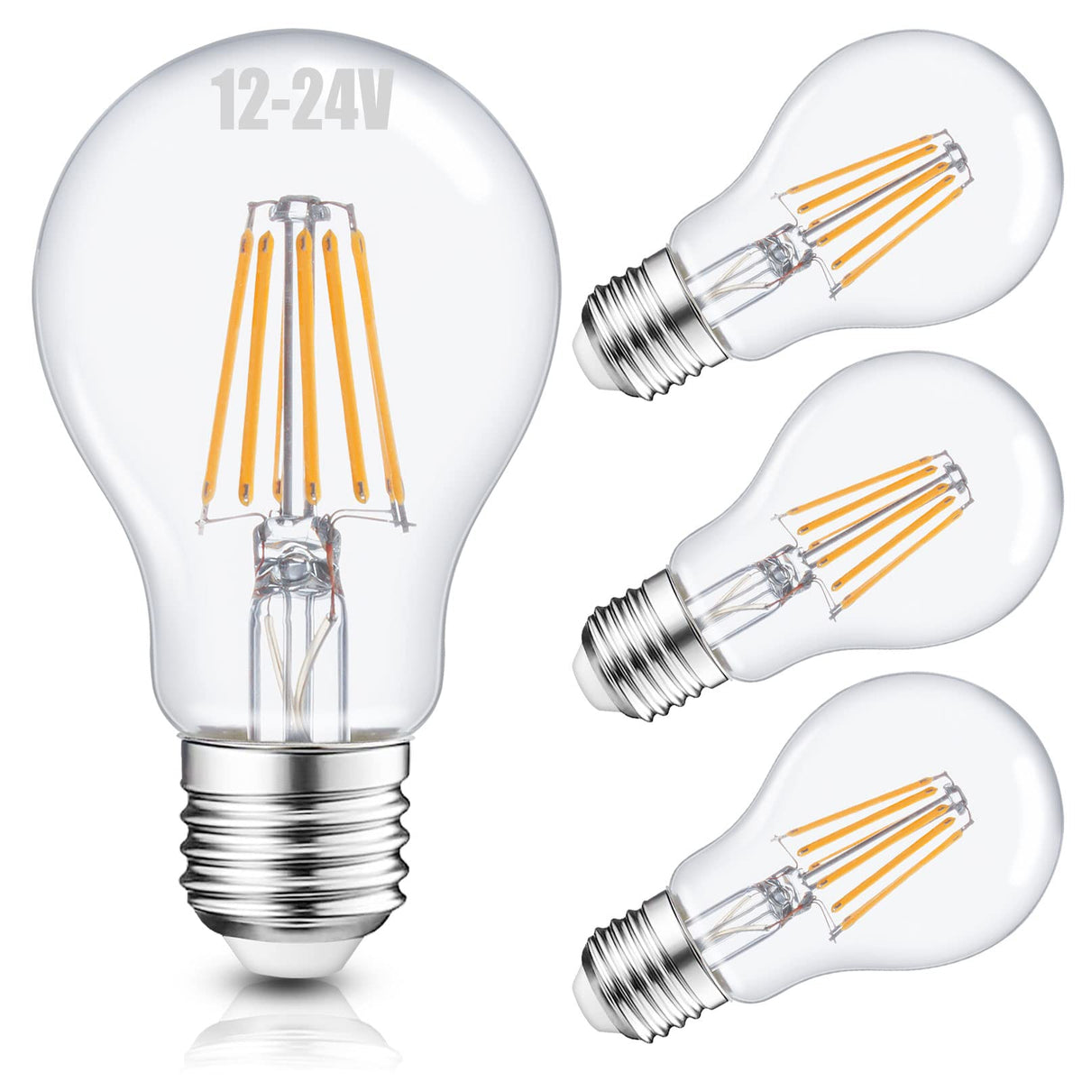 Haian Support Efficient 12V LED Bulb 6W 600Lm – 4 Pack, E26/E27, 12-24V AC/DC for Off-Grid RVs & Marine Lighting