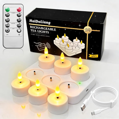 HAIDOLIANG Rechargeable Tea Lights – Remote, Timer & Dimmer, 6-Pack