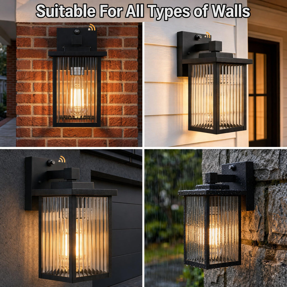 Hameso Dusk-to-Dawn Outdoor Wall Light – Waterproof, Tempered Glass Lantern