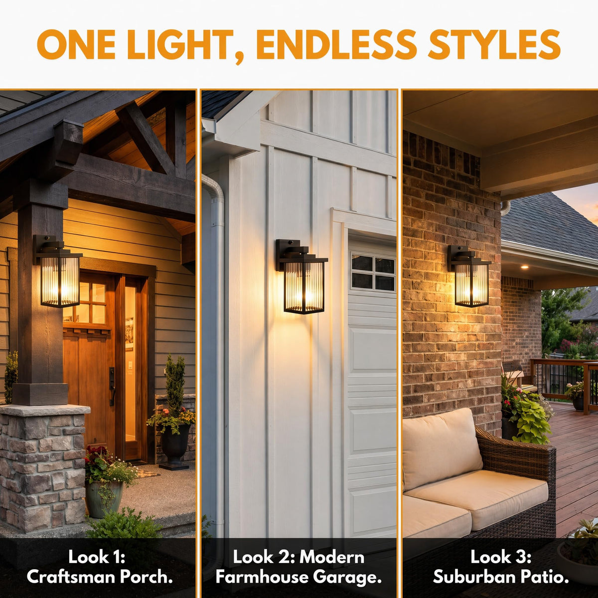 Hameso Dusk-to-Dawn Outdoor Wall Light – Waterproof, Tempered Glass Lantern