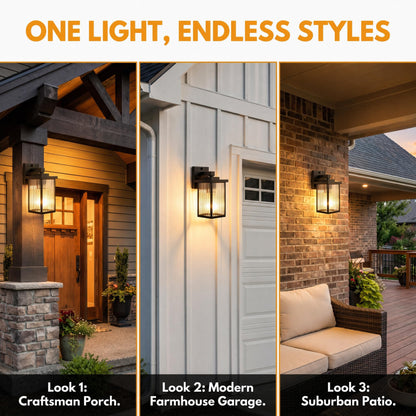 Hameso Dusk-to-Dawn Outdoor Wall Light – Waterproof, Tempered Glass Lantern
