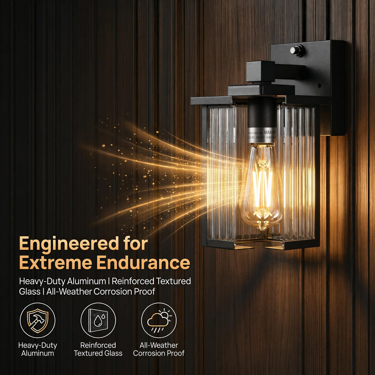 Hameso Dusk-to-Dawn Outdoor Wall Light – Waterproof, Tempered Glass Lantern
