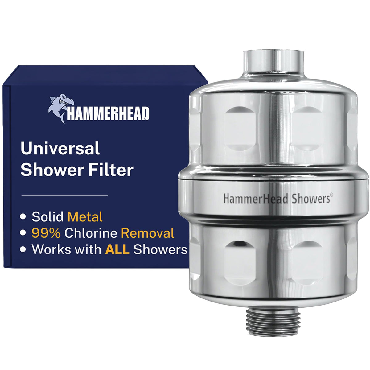 HammerHead Showers Solid Metal Shower Head Filter – KDF 55, Chlorine & Metals Removal, Chrome