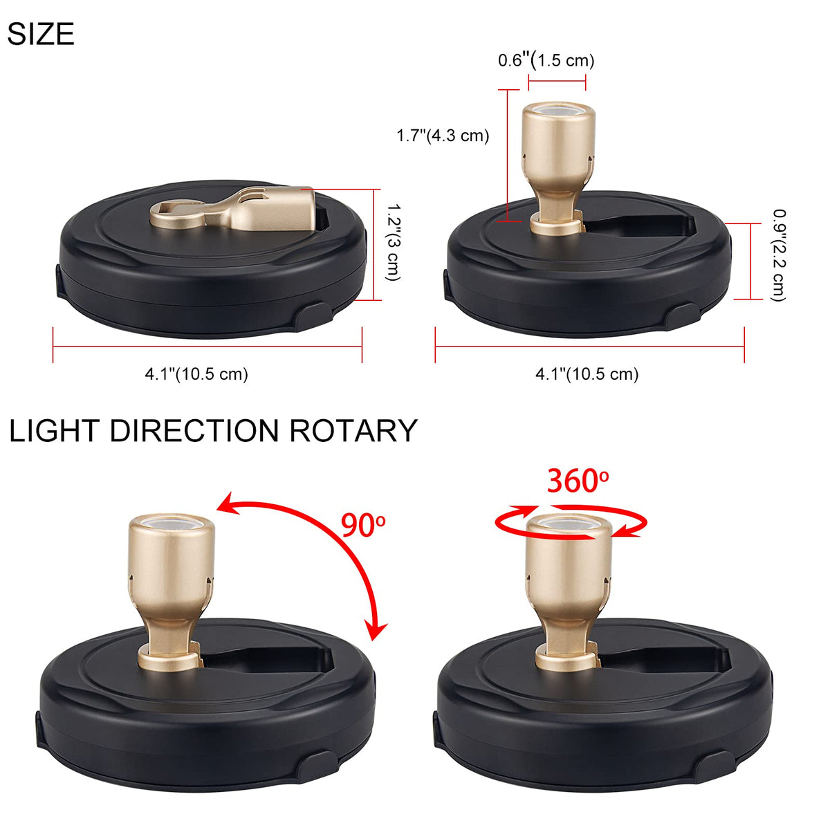 HAMVIDNE Wireless LED Spotlight – Battery Powered Puck Lights with Remote, Wall Art Uplight, 2-Pack (Gold)