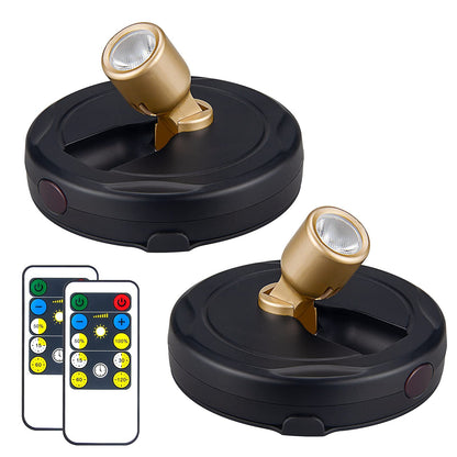 HAMVIDNE Wireless LED Spotlight – Battery Powered Puck Lights with Remote, Wall Art Uplight, 2-Pack (Gold)