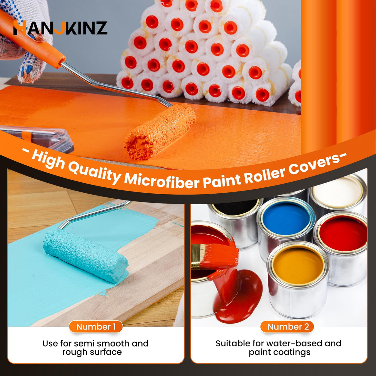 HANJKINZ 60 Pack Microfiber Paint Roller Kit – 4-Inch Mini Rollers with Frames