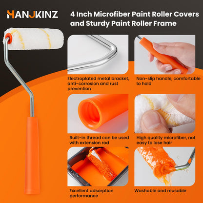 HANJKINZ 60 Pack Microfiber Paint Roller Kit – 4-Inch Mini Rollers with Frames