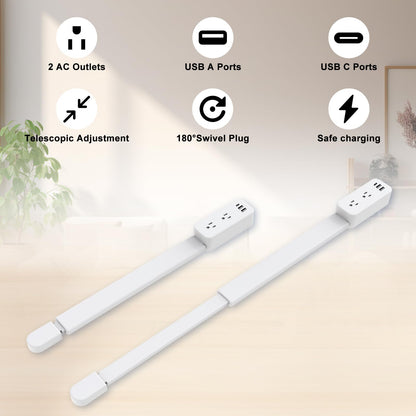haodsso Electrical Outlet Extender Stick — USB-A, USB-C, 2 AC Outlets, 22–34 in Rotating 180°