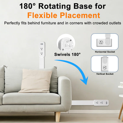 haodsso Electrical Outlet Extender Stick — USB-A, USB-C, 2 AC Outlets, 22–34 in Rotating 180°