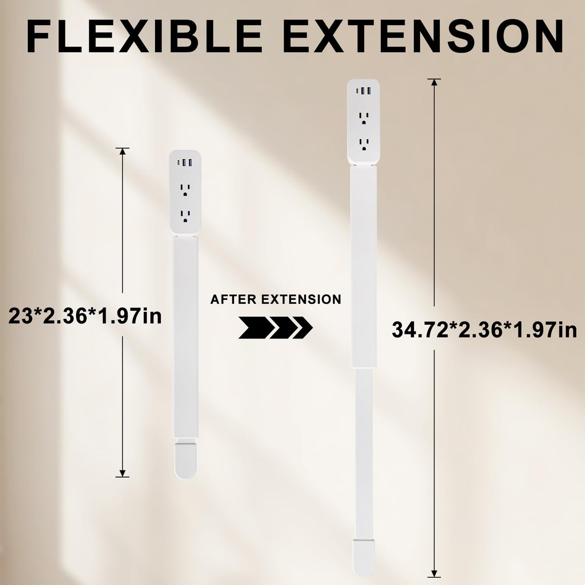 haodsso Electrical Outlet Extender Stick — USB-A, USB-C, 2 AC Outlets, 22–34 in Rotating 180°