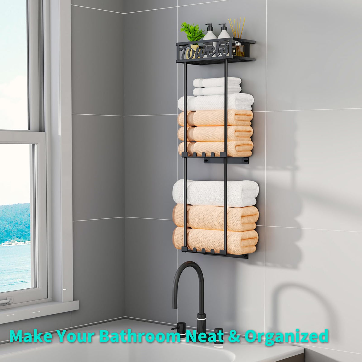 HapiRm Towel Rack – 3-Tier Over-Door & Wall Mount, Black