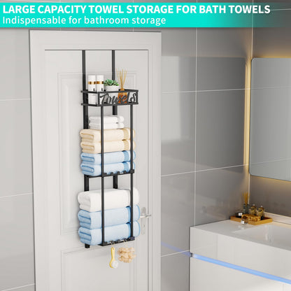 HapiRm Towel Rack – 3-Tier Over-Door & Wall Mount, Black