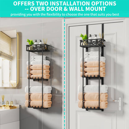 HapiRm Towel Rack – 3-Tier Over-Door & Wall Mount, Black