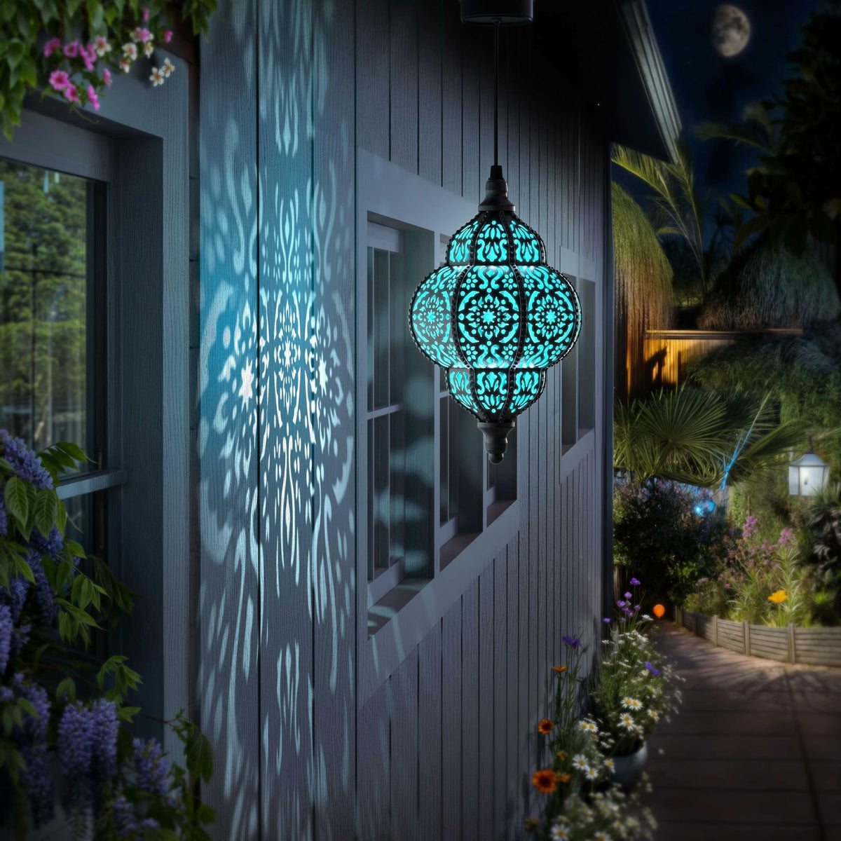 Hapjoy Hanging Solar Lights – Outdoor Lanterns, Waterproof Plastic Moroccan-Style Decor (Black)