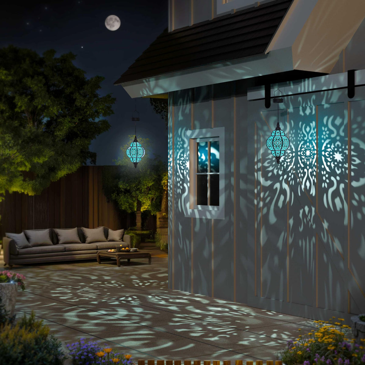 Hapjoy Hanging Solar Lights – Outdoor Lanterns, Waterproof Plastic Moroccan-Style Decor (Black)