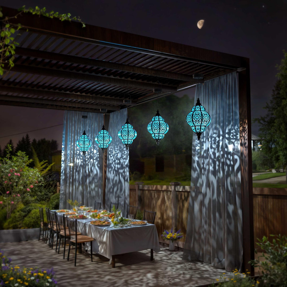 Hapjoy Hanging Solar Lights – Outdoor Lanterns, Waterproof Plastic Moroccan-Style Decor (Black)