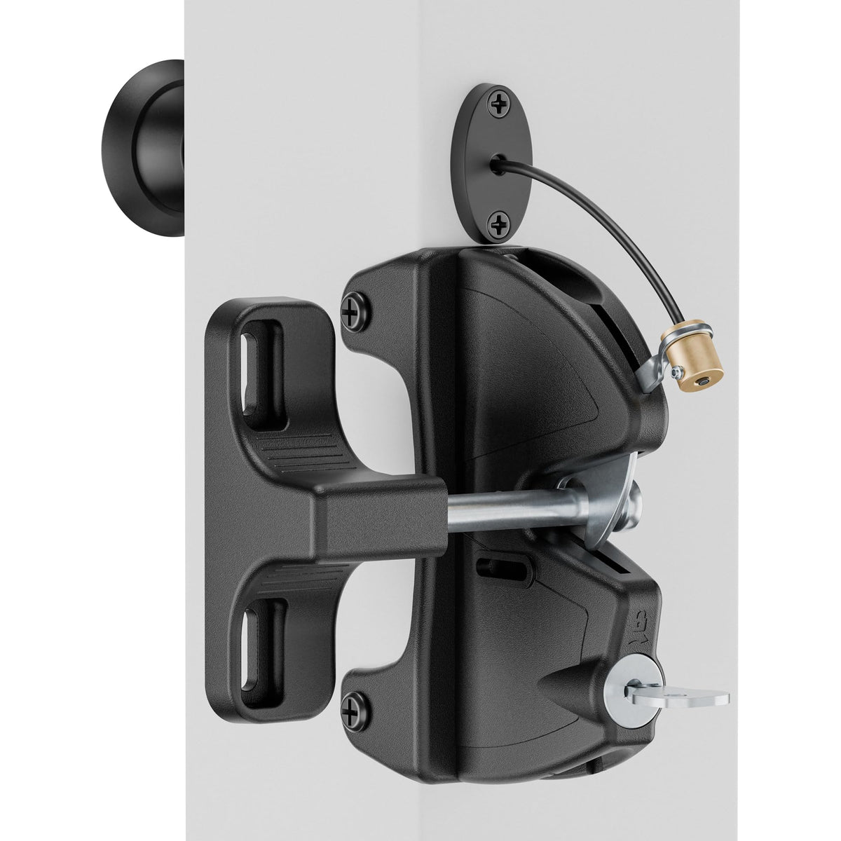 HAPPYGATE Key Lockable Two-Sided Gate Latch – 2-Way Outdoor Gate Lock with Spring-Loaded Pull Cord