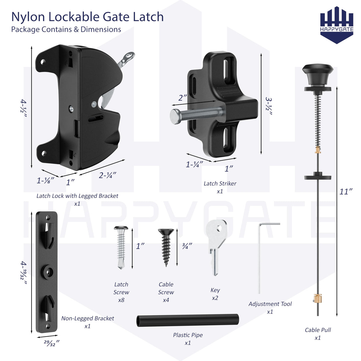 HAPPYGATE Key Lockable Two-Sided Gate Latch – 2-Way Outdoor Gate Lock with Spring-Loaded Pull Cord