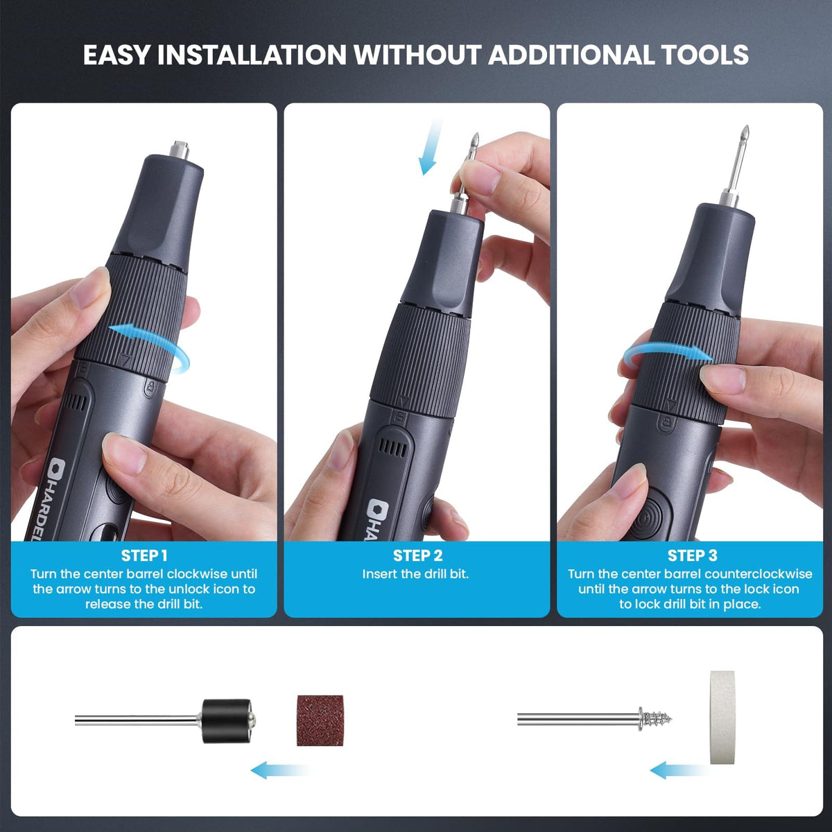 HARDELL 8V Cordless Rotary Tool Kit — 5-Speed with Digital Display, LED Light, Auto-Lock Chuck