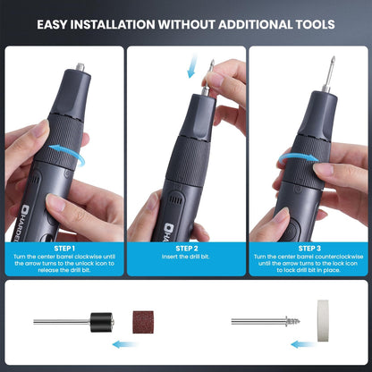 HARDELL 8V Cordless Rotary Tool Kit — 5-Speed with Digital Display, LED Light, Auto-Lock Chuck