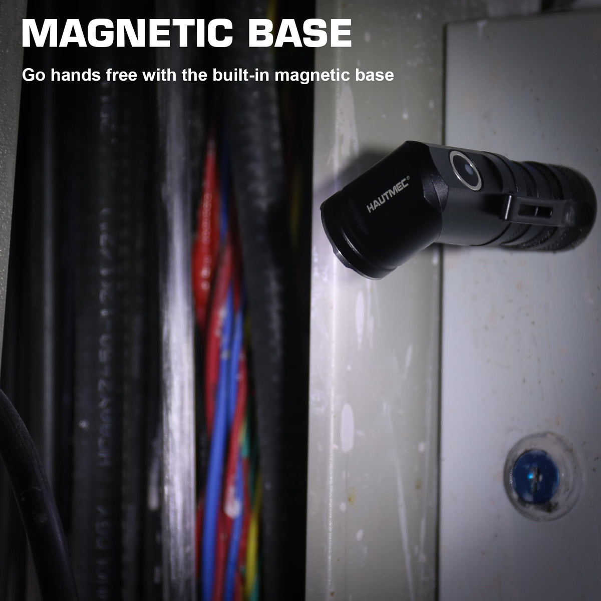 HAUTMEC 1400 Lumen Rechargeable Flashlight — 90° Swivel, 5 Modes, Magnetic Base, EDC