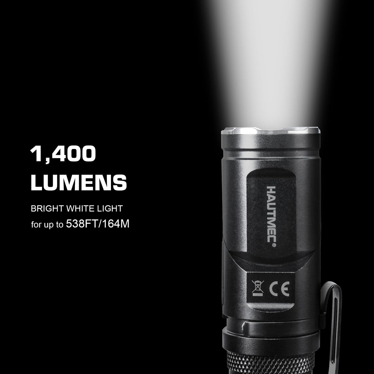 HAUTMEC 1400 Lumen Rechargeable Flashlight — 90° Swivel, 5 Modes, Magnetic Base, EDC