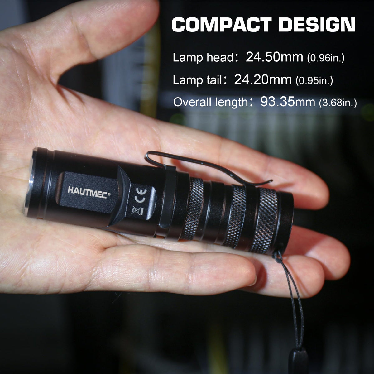 HAUTMEC 1400 Lumen Rechargeable Flashlight — 90° Swivel, 5 Modes, Magnetic Base, EDC