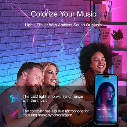 HBOWMDJIA LED Strip Lights for Bedroom – 130 ft RGB, Bluetooth, Music Sync