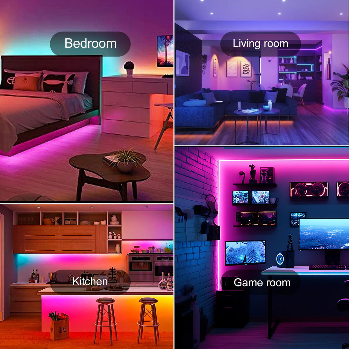 HBOWMDJIA LED Strip Lights for Bedroom – 130 ft RGB, Bluetooth, Music Sync