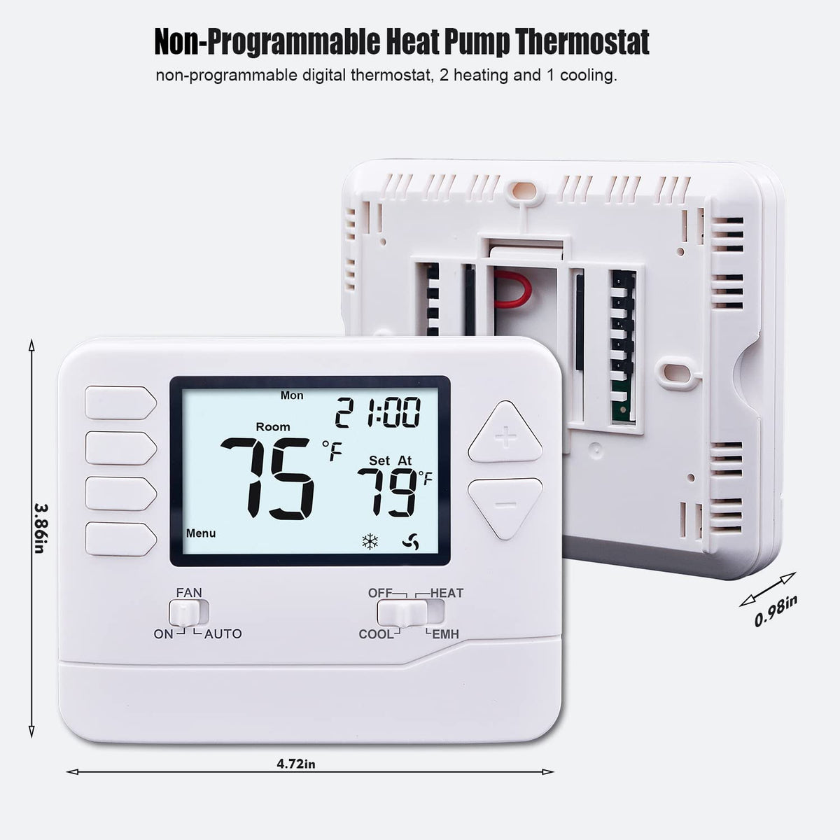 Heagstat H721 Non-Programmable Heat Pump Thermostat — 2H/1C, 4.5-Inch Display