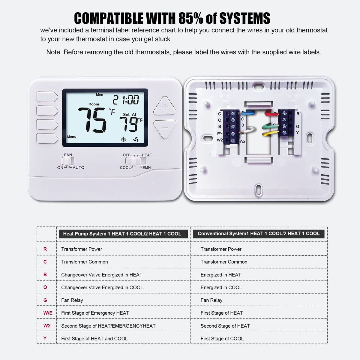 Heagstat H721 Non-Programmable Heat Pump Thermostat — 2H/1C, 4.5-Inch Display