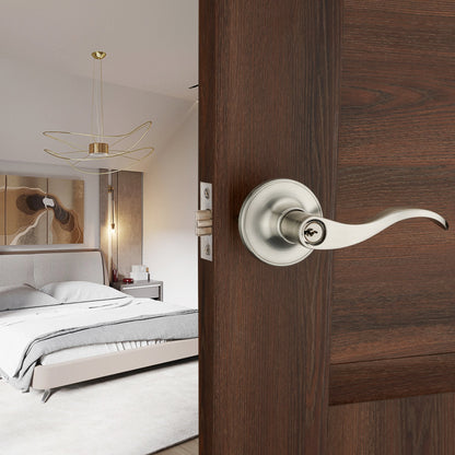 HENYIN Wave Lever Keyed Entry Door Lock 805SN-R – Right-Hand, Silver